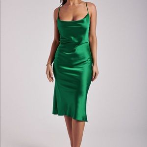 TABITHA Cowl Neck Midi silk Dress - Green.